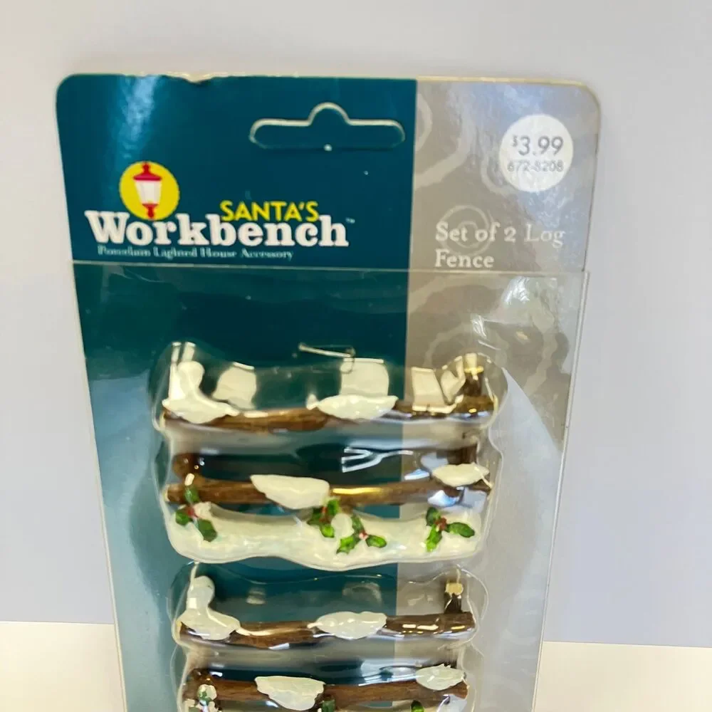 2003 Santa's Workbench Set Of 2 Log Fence Novelty House Accessory